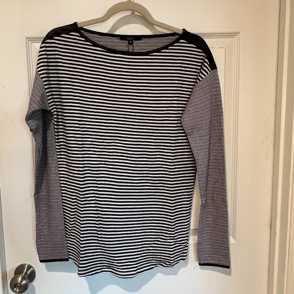 Tart Collection Faux Leather Trimmed Striped Top Size Small Bnwt